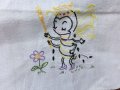 ビンテージ　キッチンタオル　刺繍タオル　リネン　女王蜂